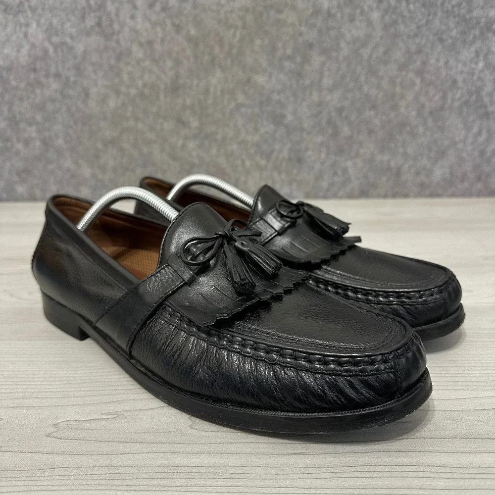 Johnston & Murphy Aragon II Loafers Mens 12 Black Kiltie Tassel Leather Dress